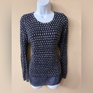 Lucky Brand Split Back Layered Sweater w/ chiffon-like layer. Size S, polka dots